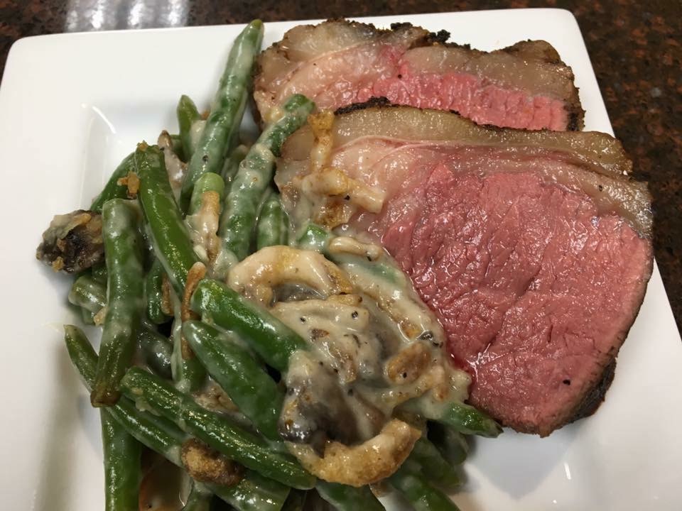 Shell roast with green bean casserole.